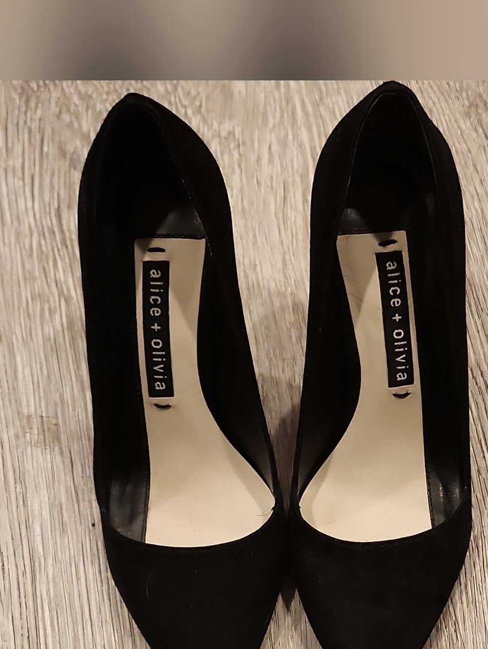 Alice + Olivia Black Suede Pointed-Toe Pumps